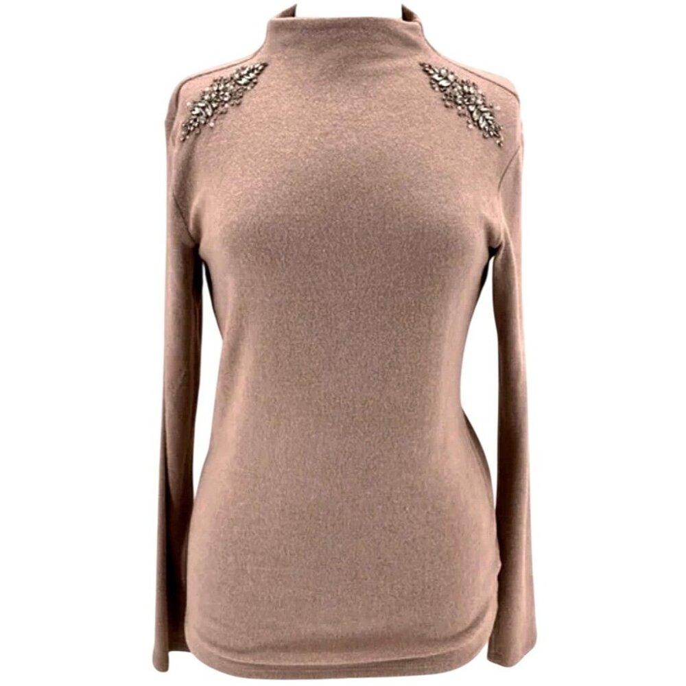 Express Light Pink Rhinestone Embellished Mock Neck Sweater Women's Size Medium - Picture 2 of 13